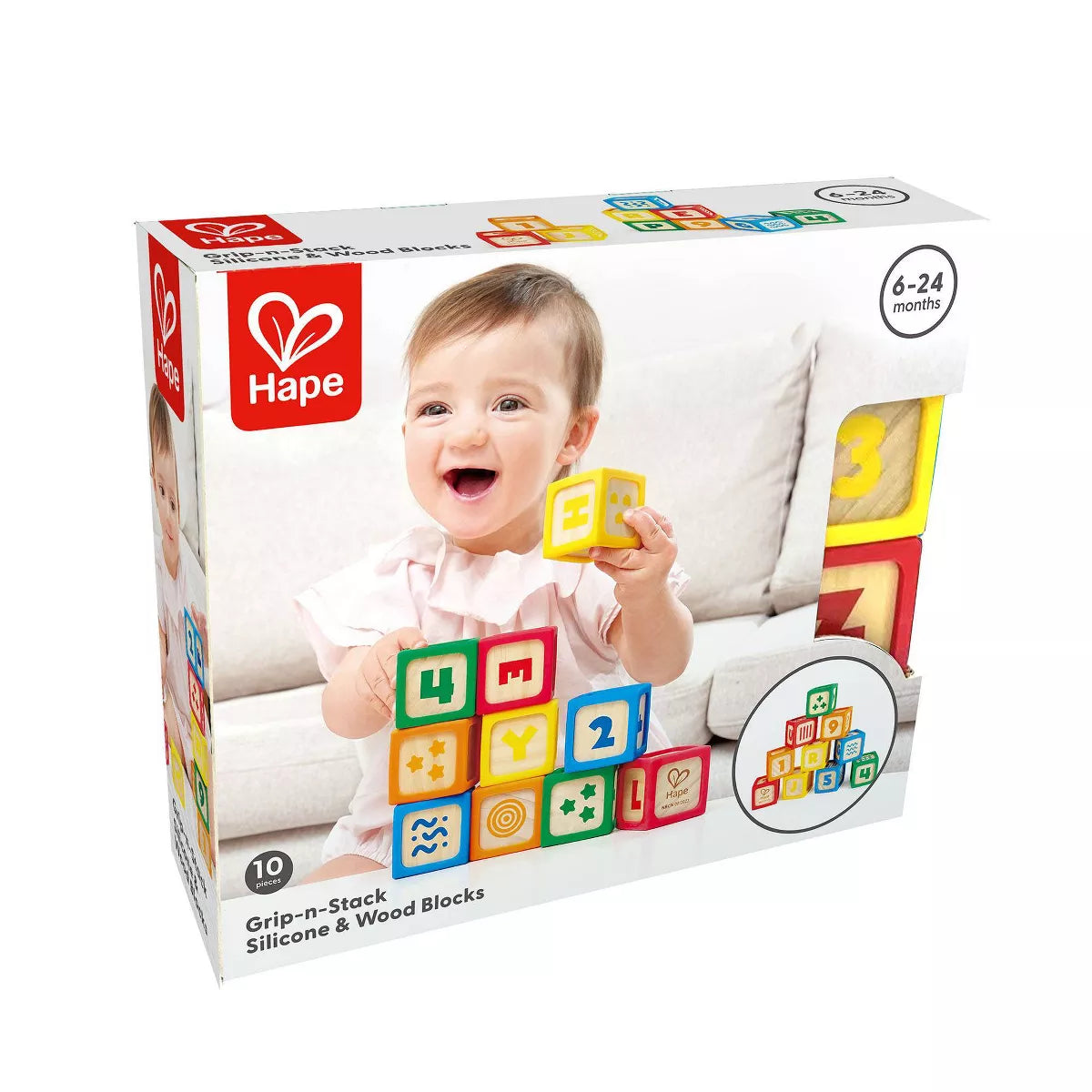 Hape Grip-n-Stack Silicone & Wood Block Set