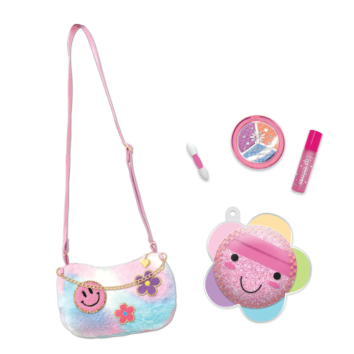 Groovy Flower Smiley Crossbody Purse & Makeup Set