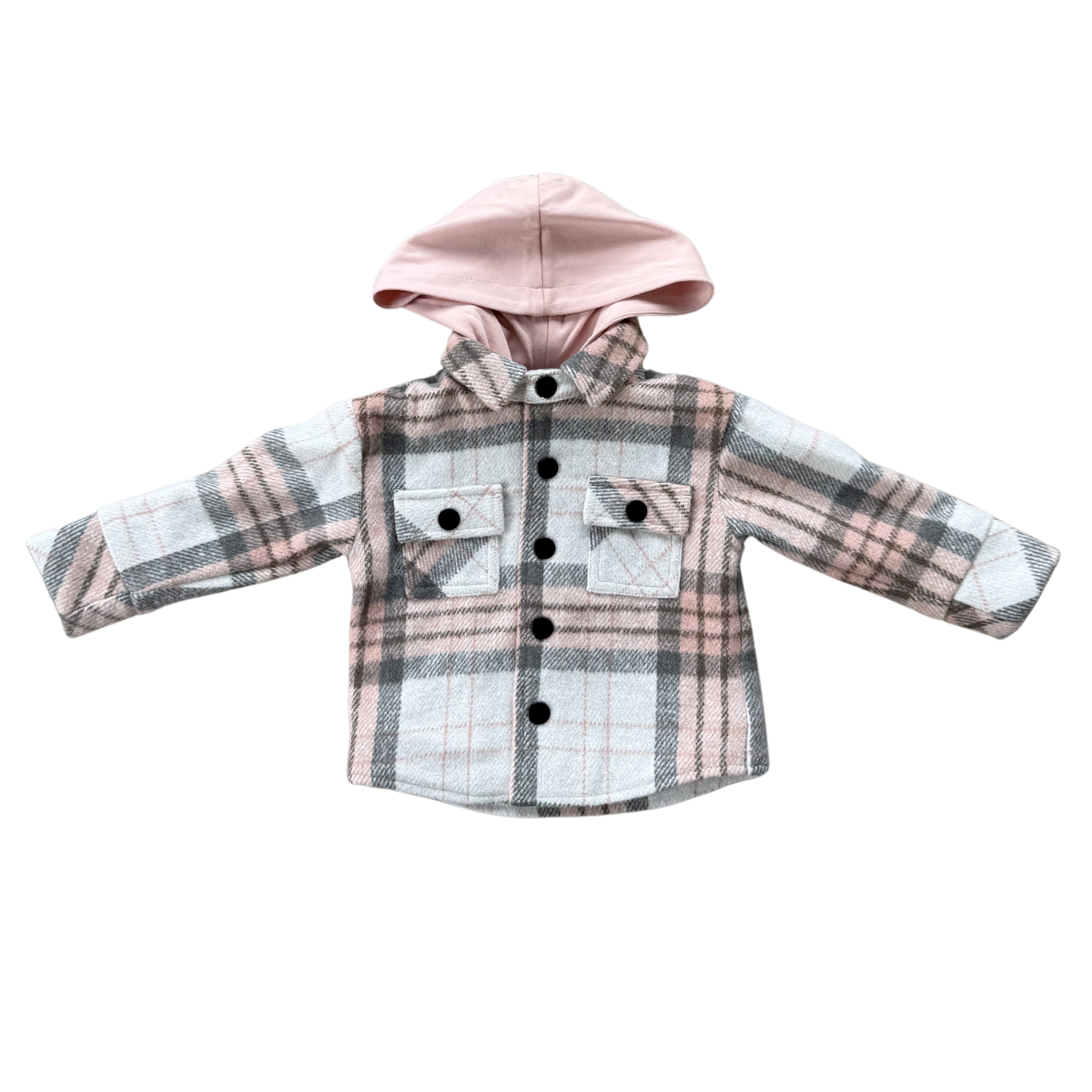 Babysprouts Pink Fawn Plaid Hooded Shacket