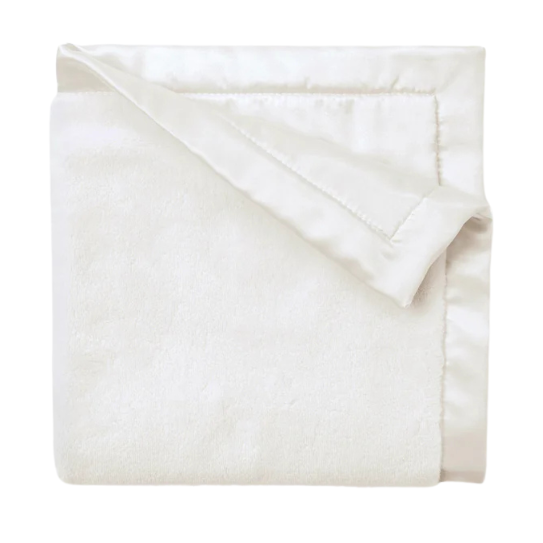 Elegant Baby Satin Trim Flannel Fleece Blanket (20x20) / White
