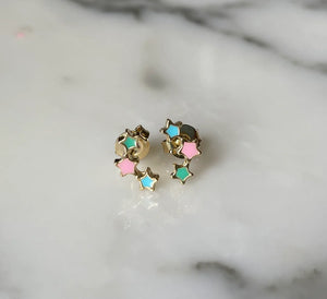 3 Star Enamel Cluster Earrings - Gold