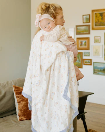 Little Unicorn Deluxe Muslin Quilted Throw (60"x72")  / Rainbows & Raindrops