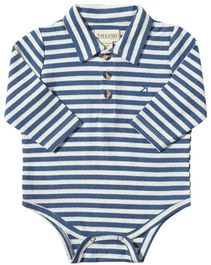 Me & Henry Seymour Polo Onesie / Navy & White Stripe