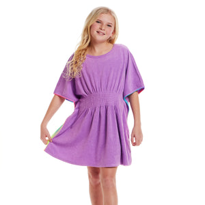 Tween Purple Terry Smocked Swim Cover-Up