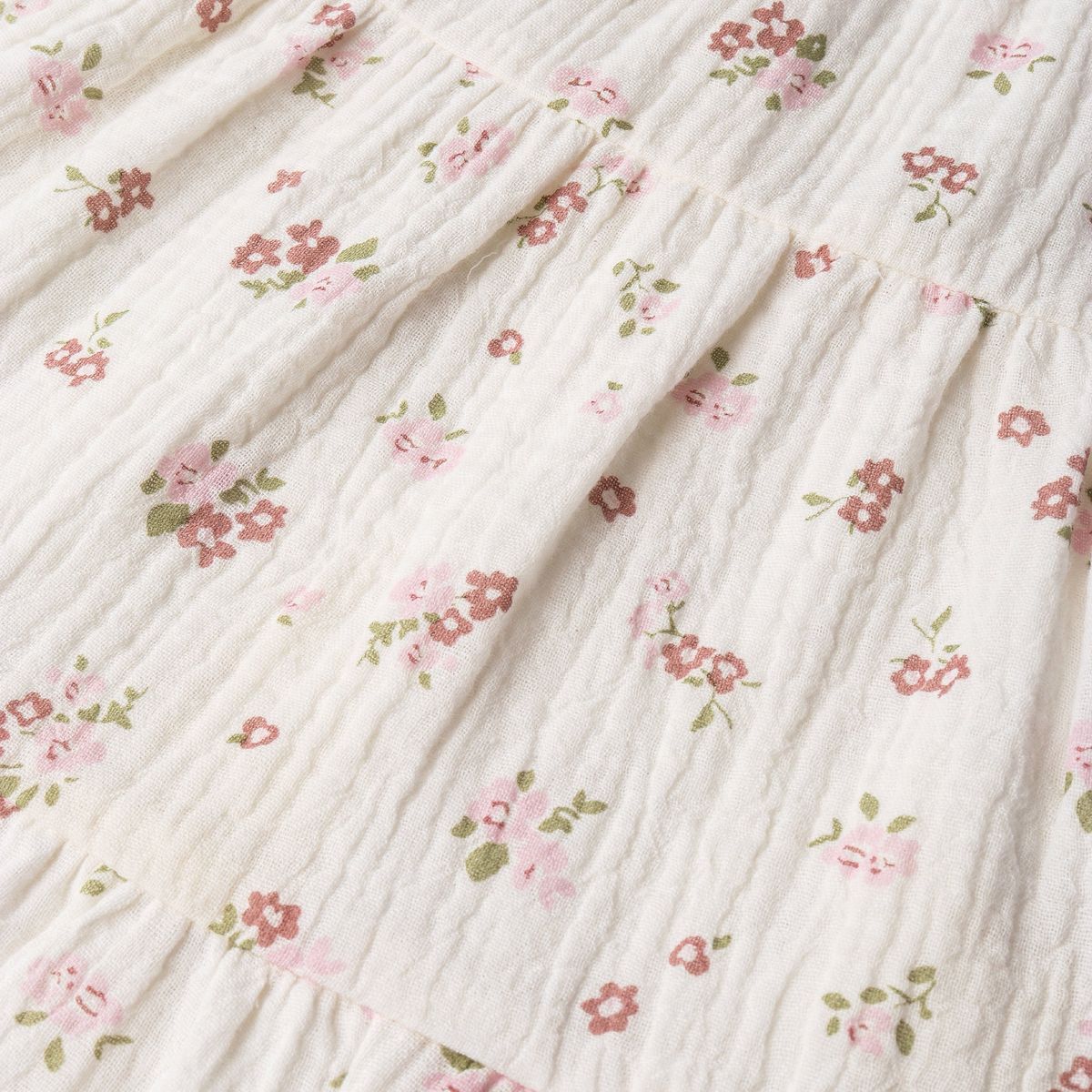 Organic Ruffle Tiered Dress / Blush Floral