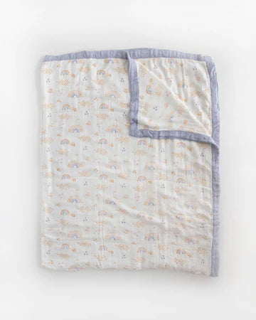 Little Unicorn Deluxe Muslin Quilted Throw (60"x72")  / Rainbows & Raindrops