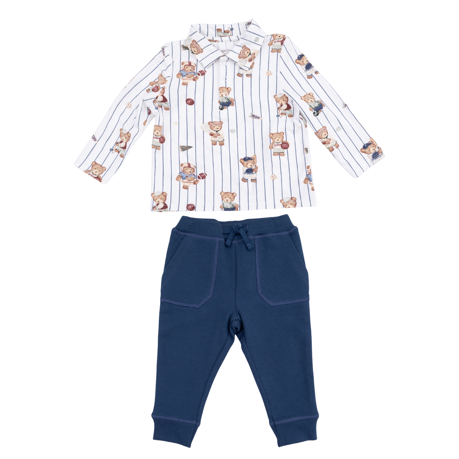 Navy Sports Bears Polo Shirt and Jogger Pant Set