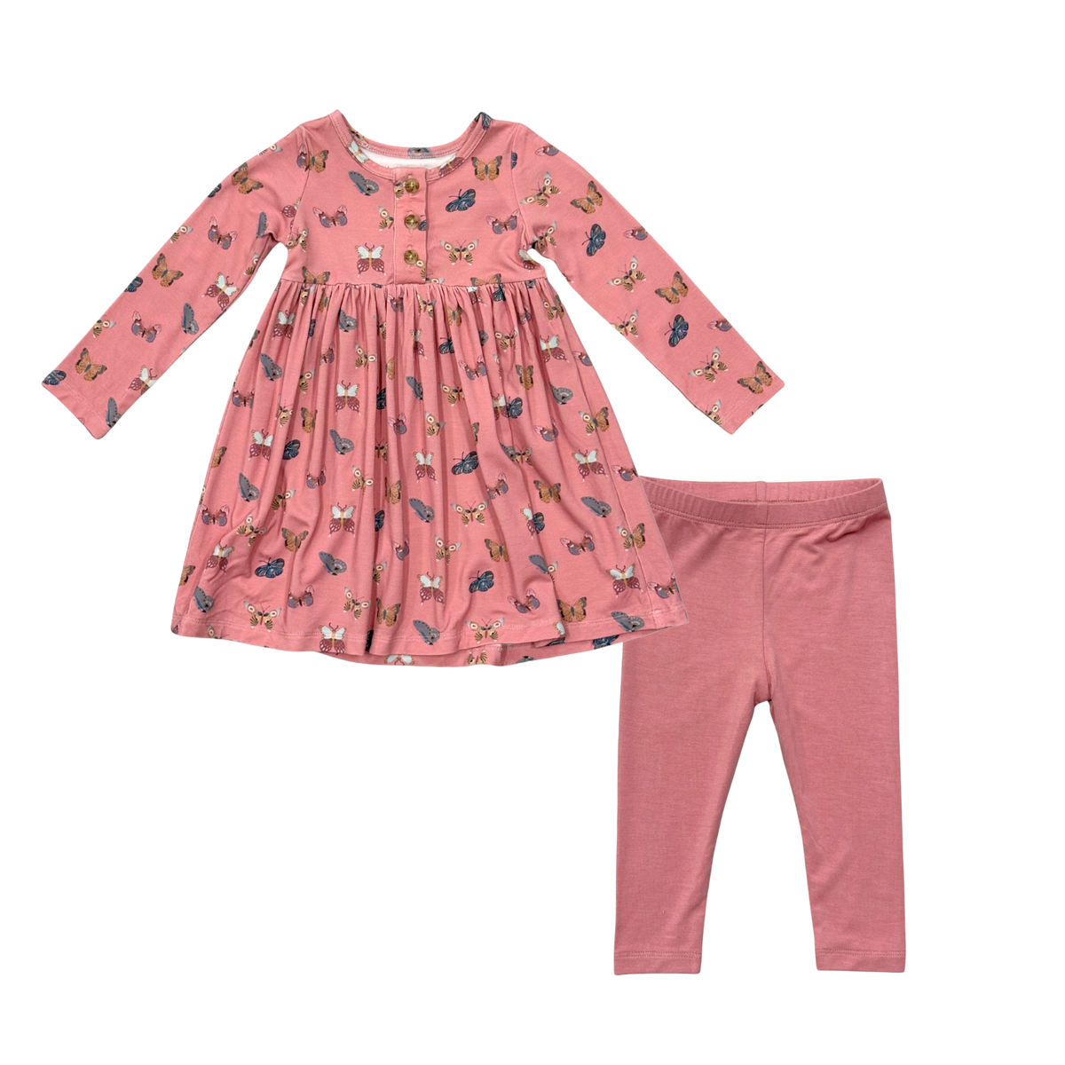 Babysprouts Henley Dress + Legging Set / Butterfly Bloom