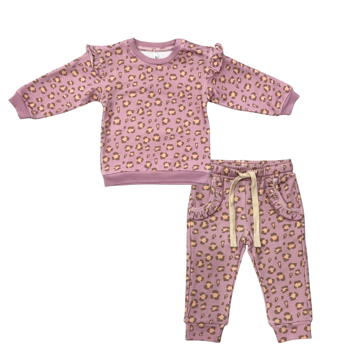 Babysprouts Ruffle Sweatshirt + Jogger Set / Cheetah