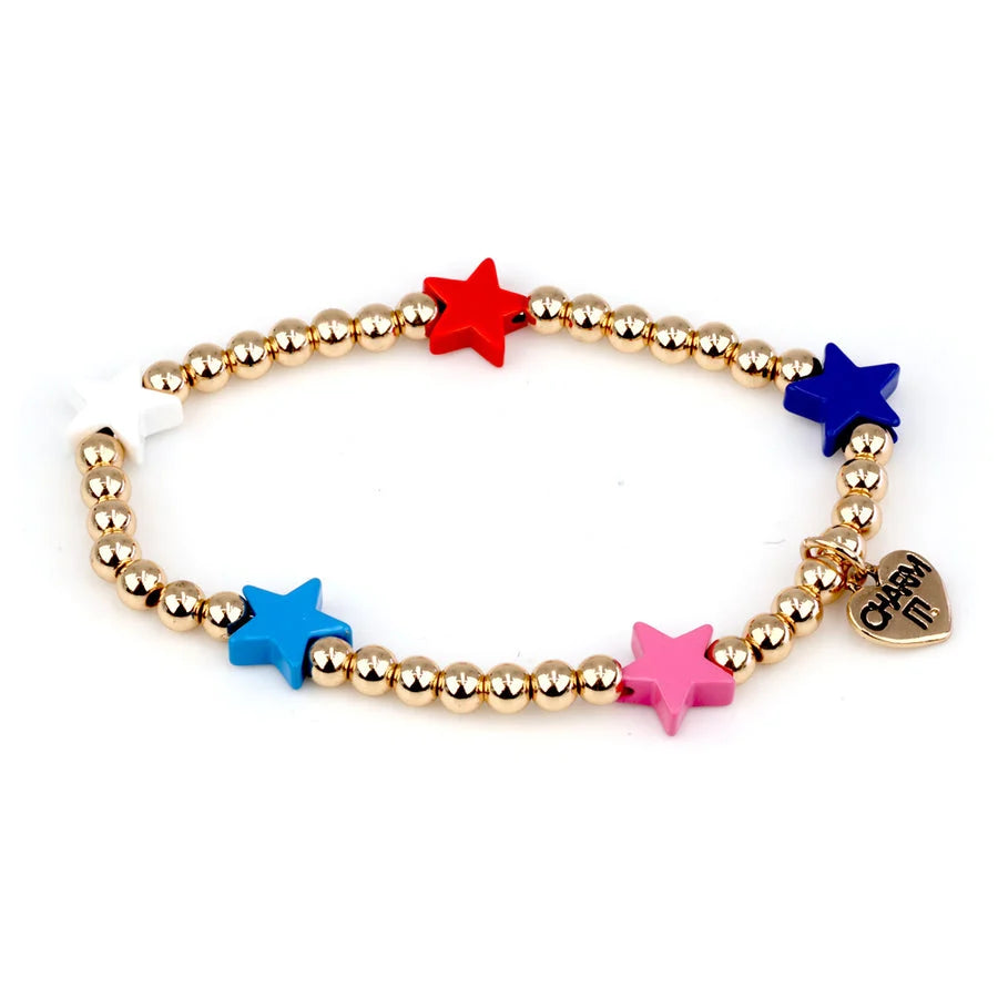 Charm It! Gold Patriotic Stretch Bead Bracelet