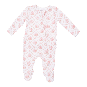 Rose Bow Lattice 2 Way Ruffle Back Zipper Footie