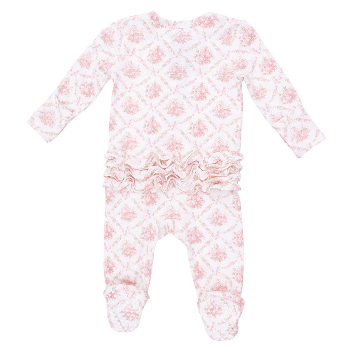 Rose Bow Lattice 2 Way Ruffle Back Zipper Footie