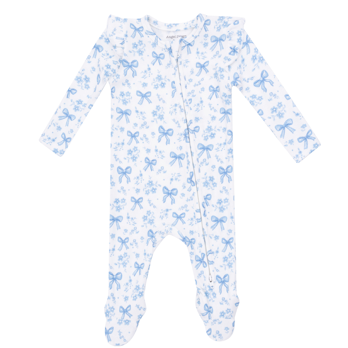 Blue Bows & Flowers 2 Way Ruffle Sleeve Zipper Footie