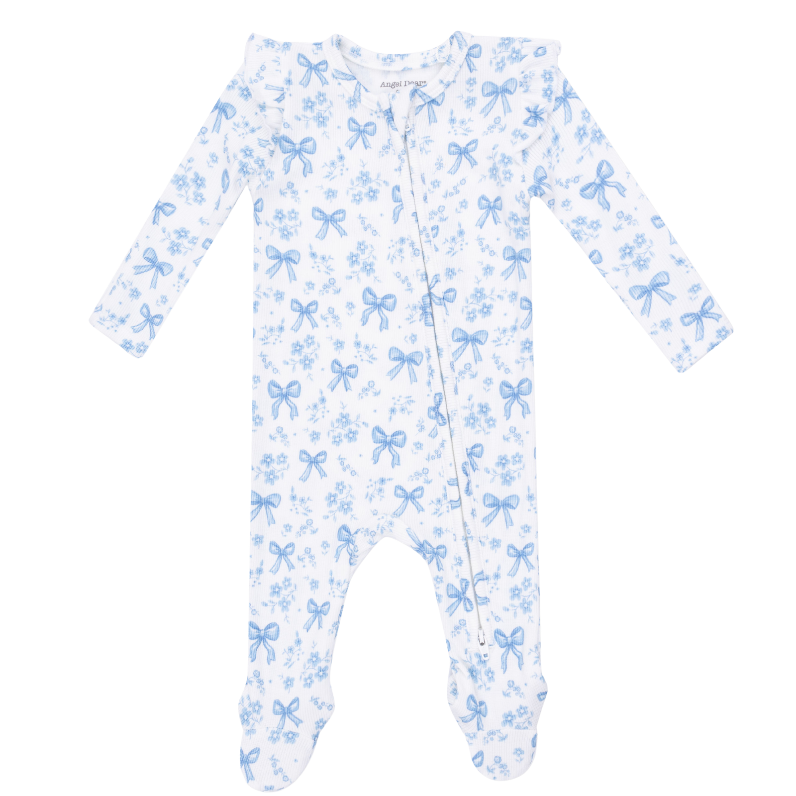 Blue Bows & Flowers 2 Way Ruffle Sleeve Zipper Footie