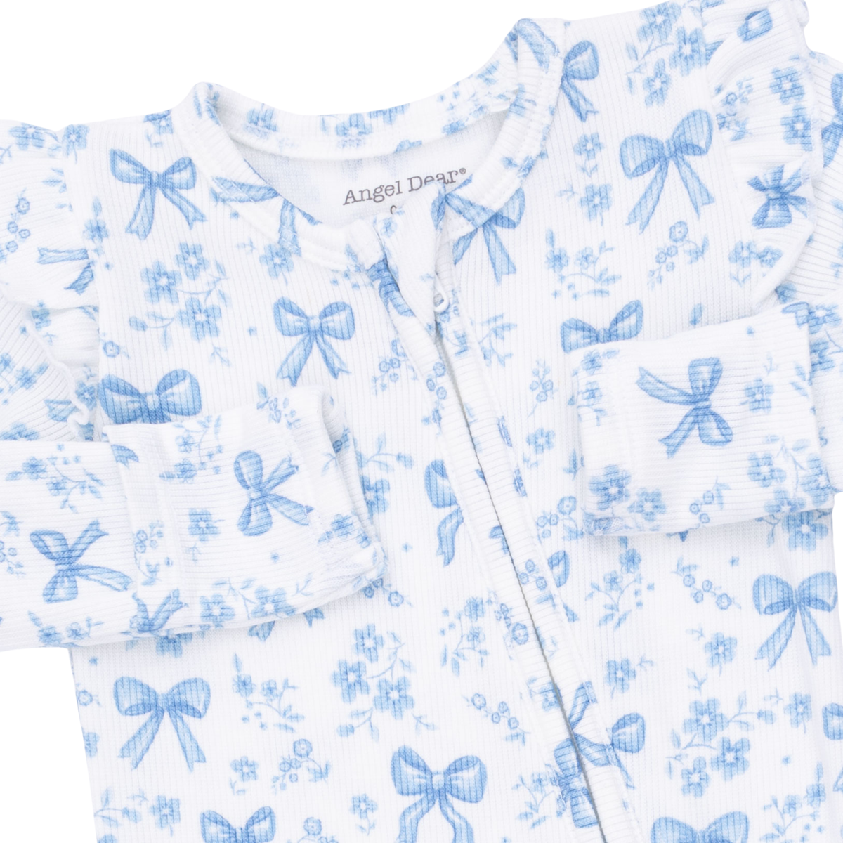 Blue Bows & Flowers 2 Way Ruffle Sleeve Zipper Footie