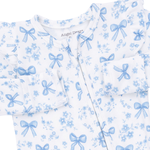 Blue Bows & Flowers 2 Way Ruffle Sleeve Zipper Footie