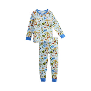toddler long sleeve pj set with magnetic closure on neck. dragon print