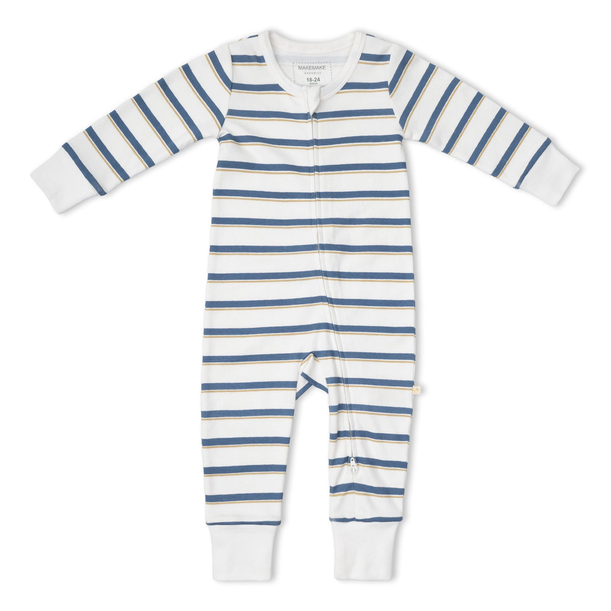 Organic 2-Way Zip Romper / Navy Stripe