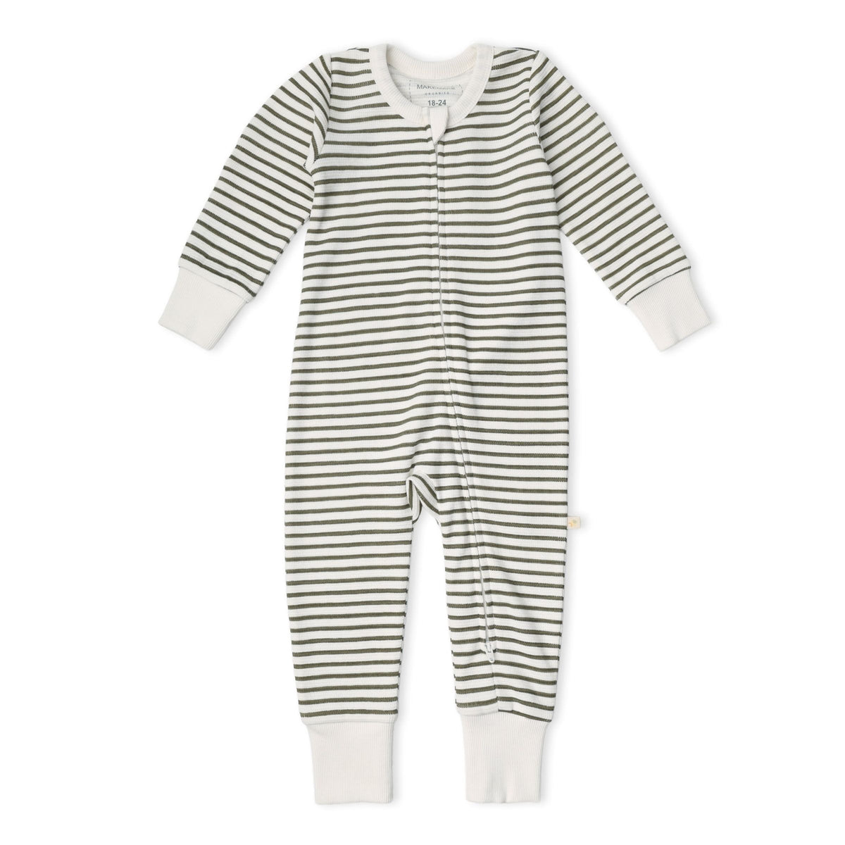 Organic 2-Way Zip Romper / Olive Stripes