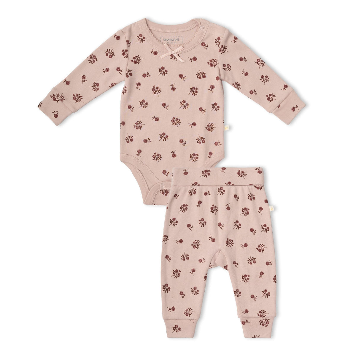 Organic Bodysuit & Foldover Pant Set / Rosebud