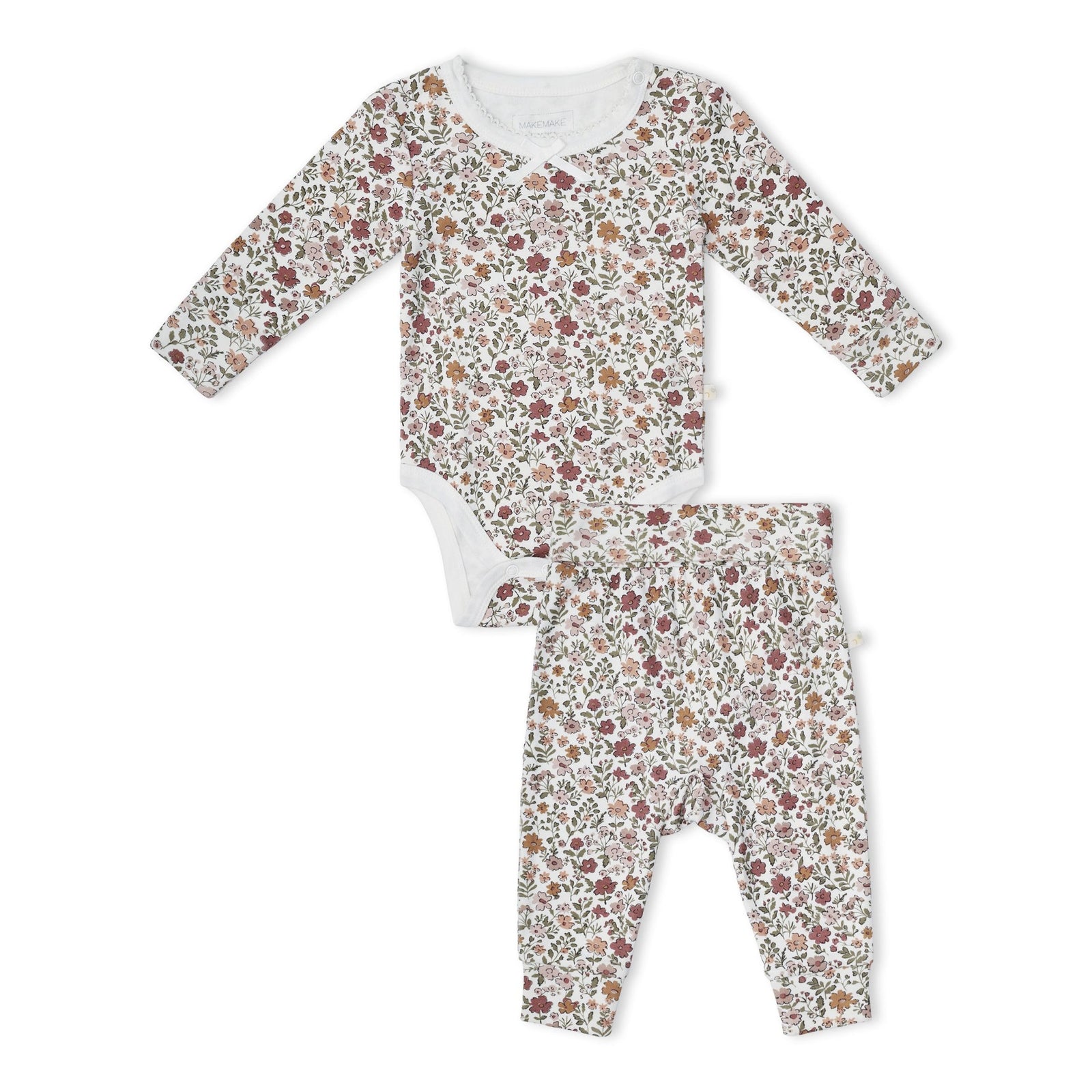 Organic Bodysuit & Foldover Pant Set / Woodland Sprig