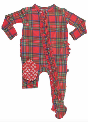 Lev Baby Ruffled Zip Footie / Christmas Plaid