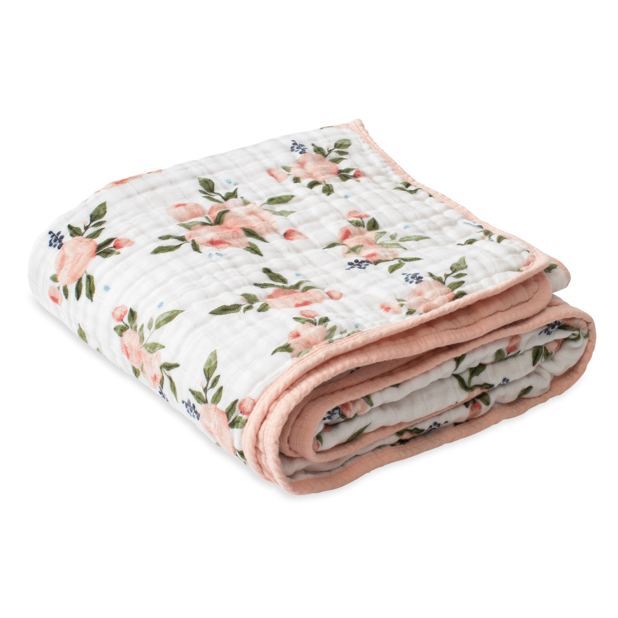 Little Unicorn Cotton Muslin Original Quilt (47"x47") / Watercolor Roses