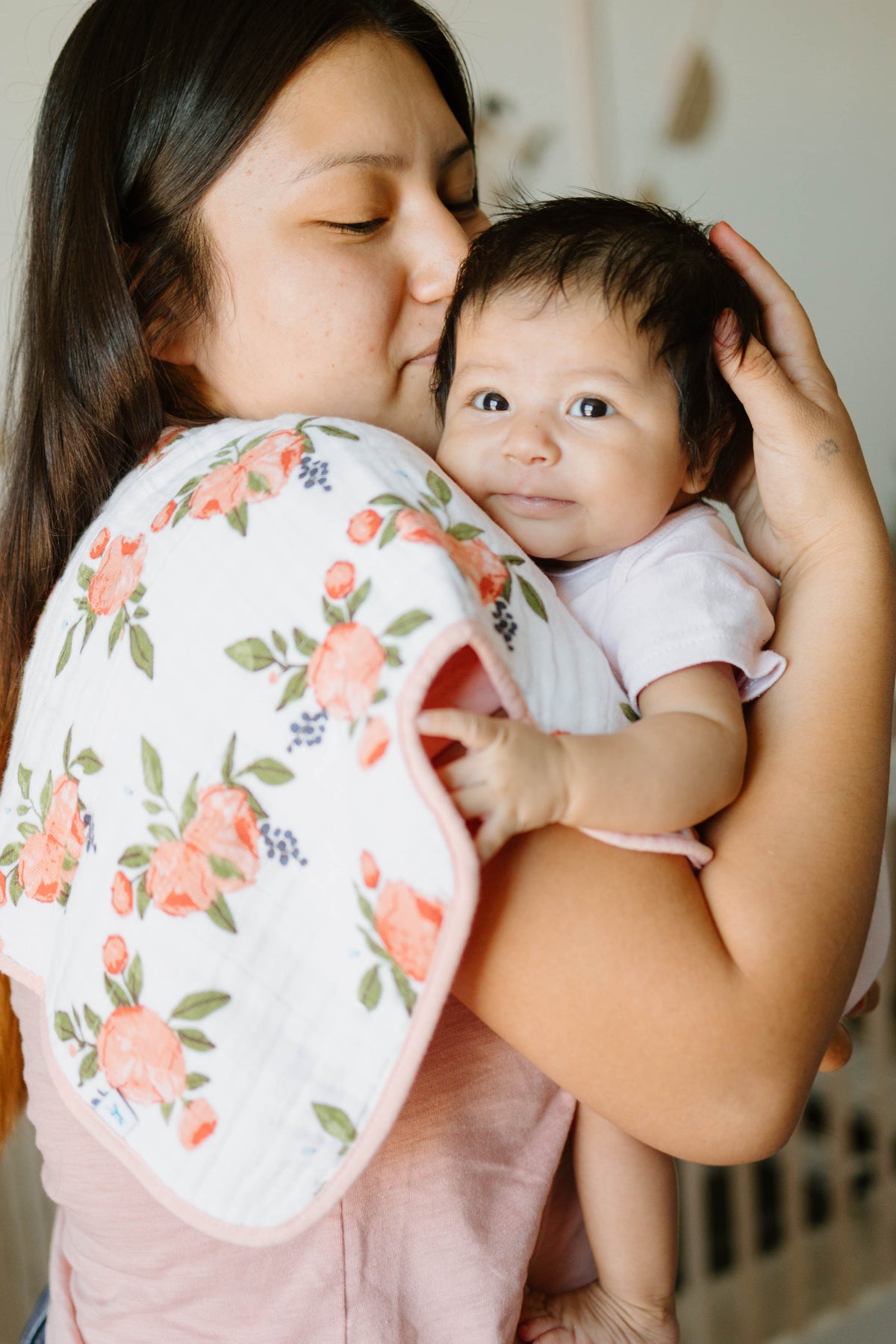 Little Unicorn Cotton Muslin Burp Cloth / Watercolor Roses