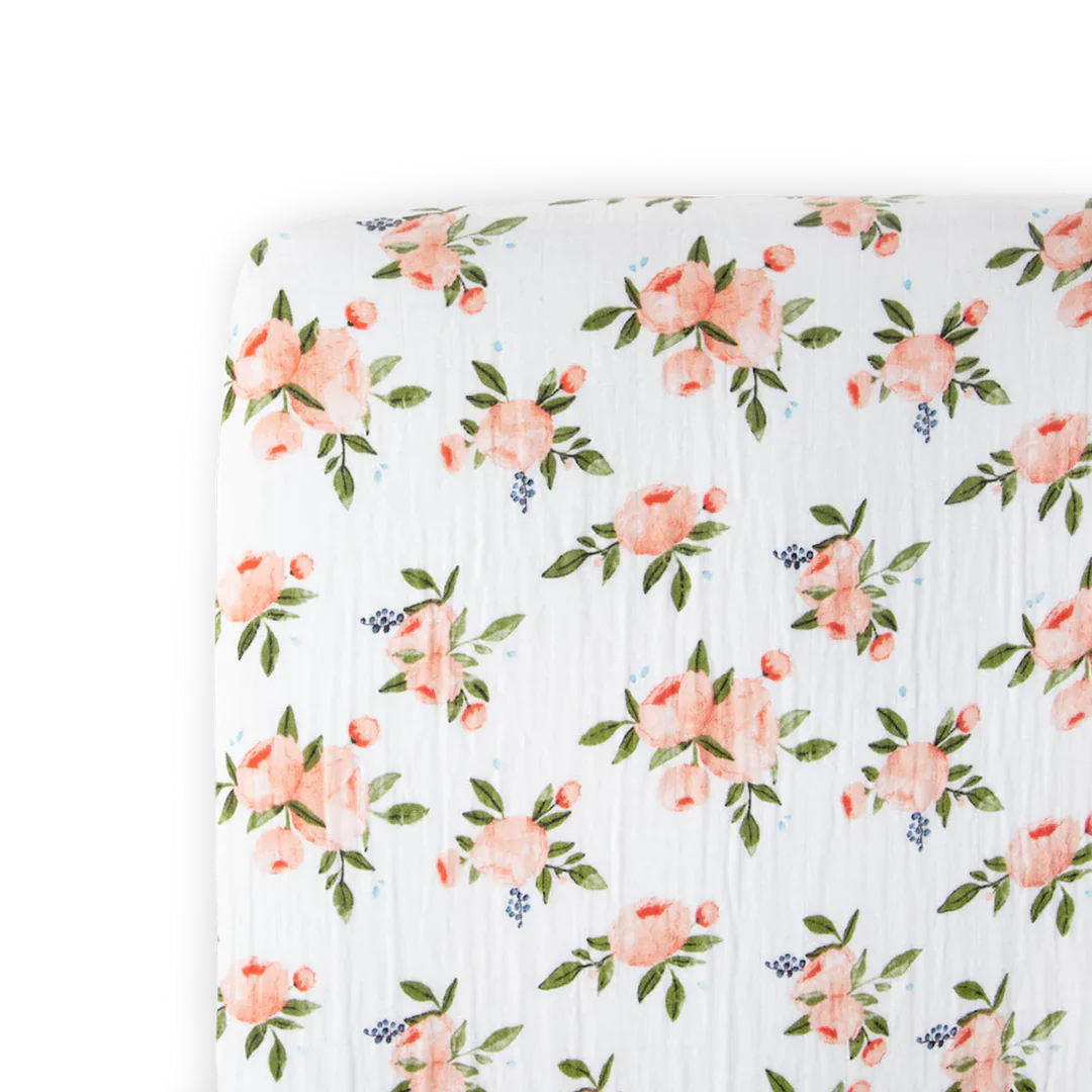 Little Unicorn Cotton Muslin Crib Sheet / Watercolor Roses