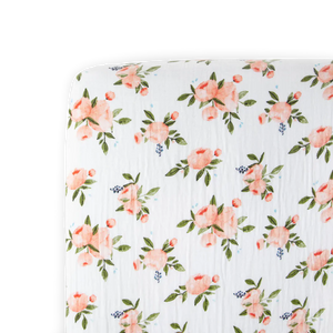 Little Unicorn Cotton Muslin Crib Sheet / Watercolor Roses