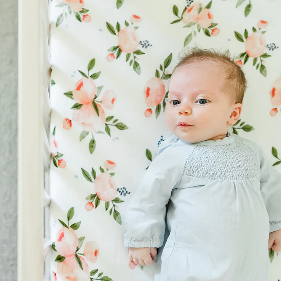 Little Unicorn Cotton Muslin Crib Sheet / Watercolor Roses