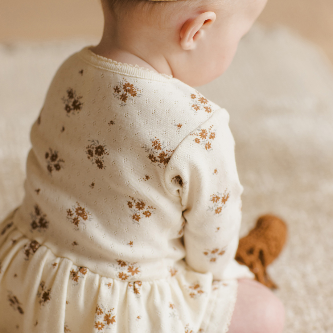 Quincy Mae Pointelle Skirted Bodysuit / Autumn Flora