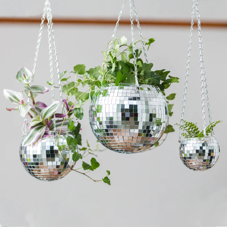 Silver Disco Ball Hanging Planter