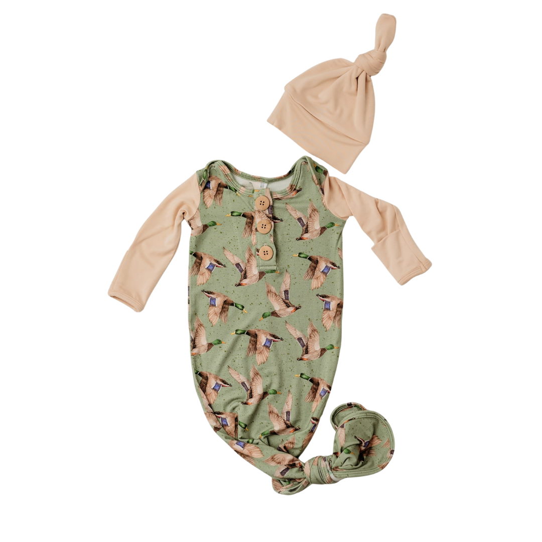 Mallard Skies Knotted Gown & Hat Set