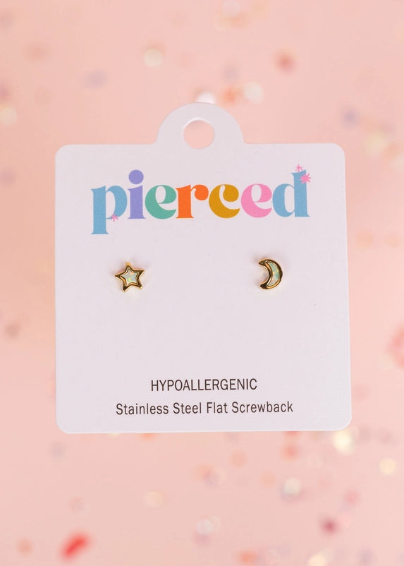 Pierced Moon/Star Opal Earrings
