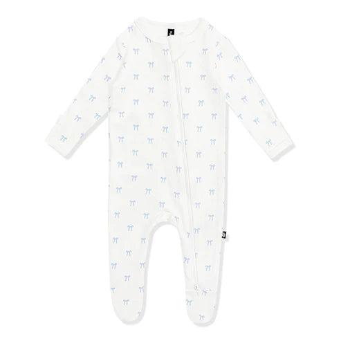 Kyte Baby Pointelle Zippered Footie / Sweet Blue Bow