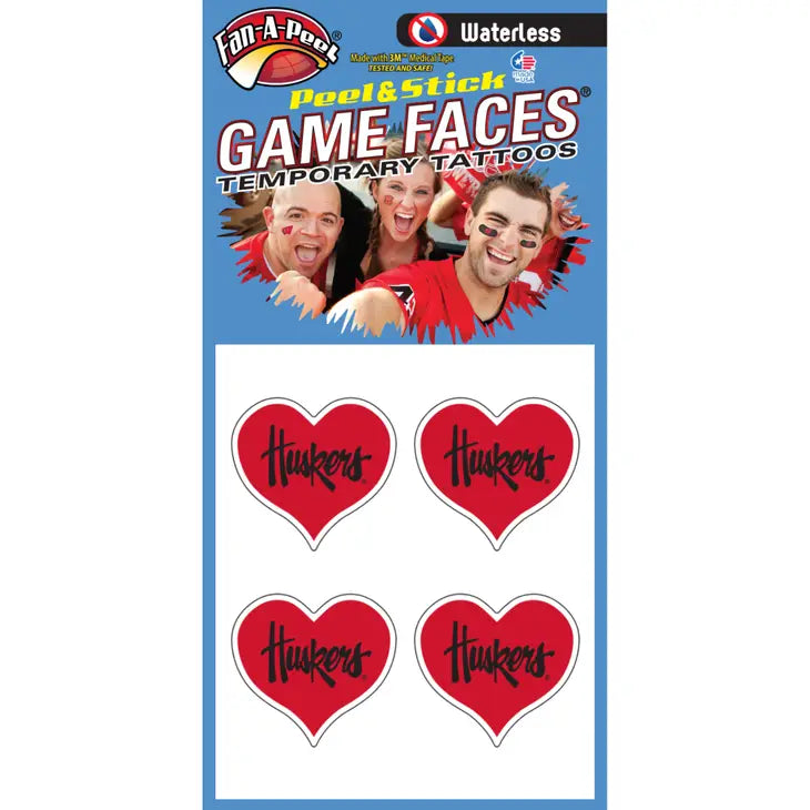 Nebraska Game Faces® Temporary Tattoos / Huskers Heart