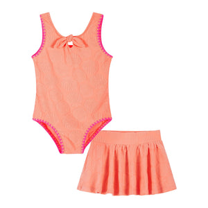 Coral Terry Swimsuit w/ Matching Skirt