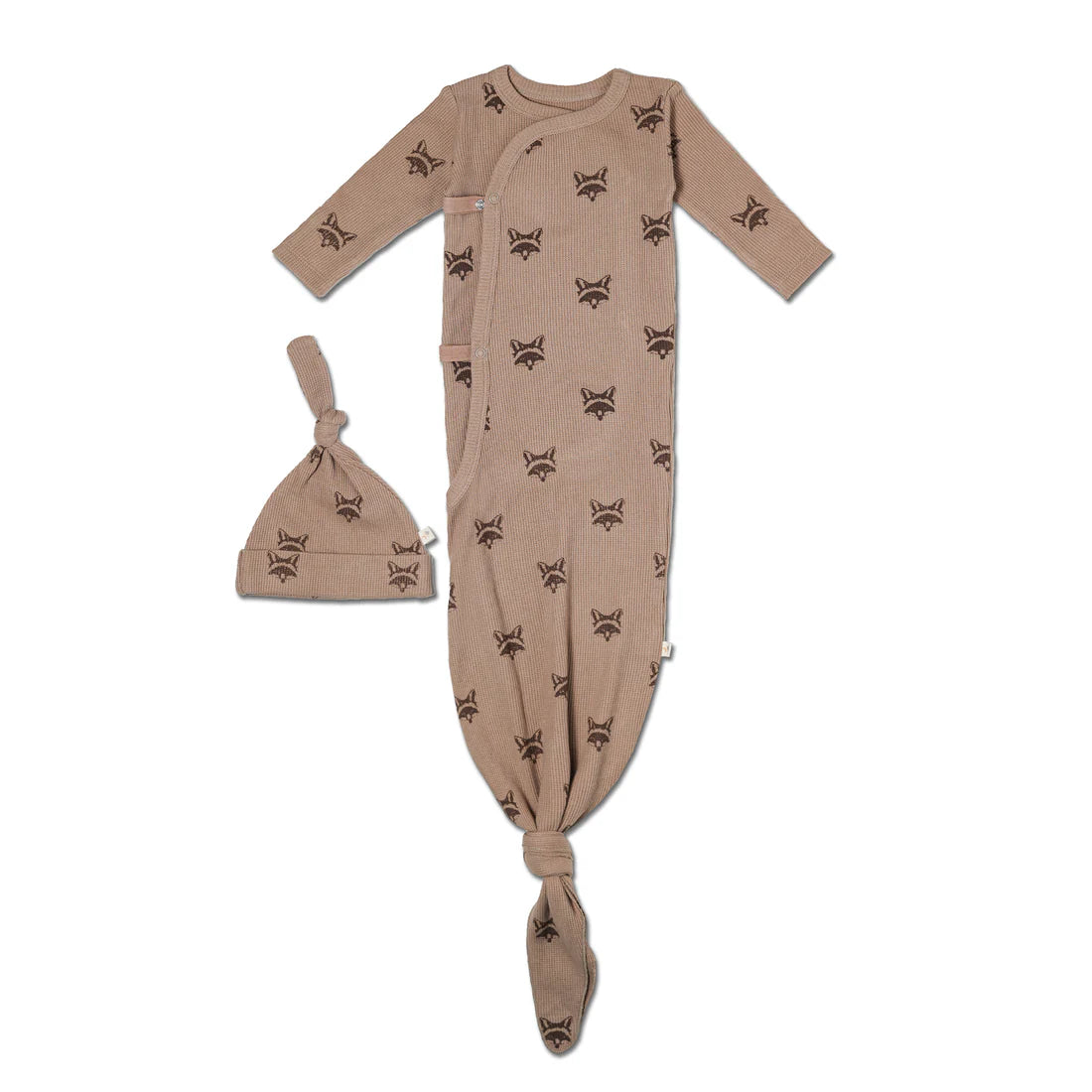 Organic Kimono Knotted Sleep Gown & Hat Set / Fox