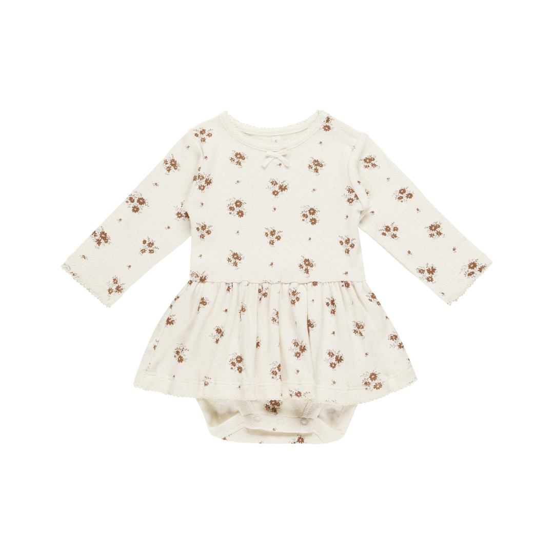 Quincy Mae Pointelle Skirted Bodysuit / Autumn Flora