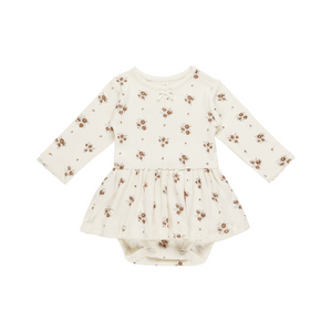 Quincy Mae Pointelle Skirted Bodysuit / Autumn Flora