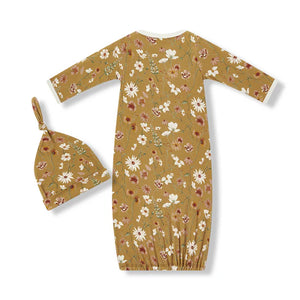 Milkbarn Luxe Stretch Gown & Hat Set / 0-3 Months - Wildflower