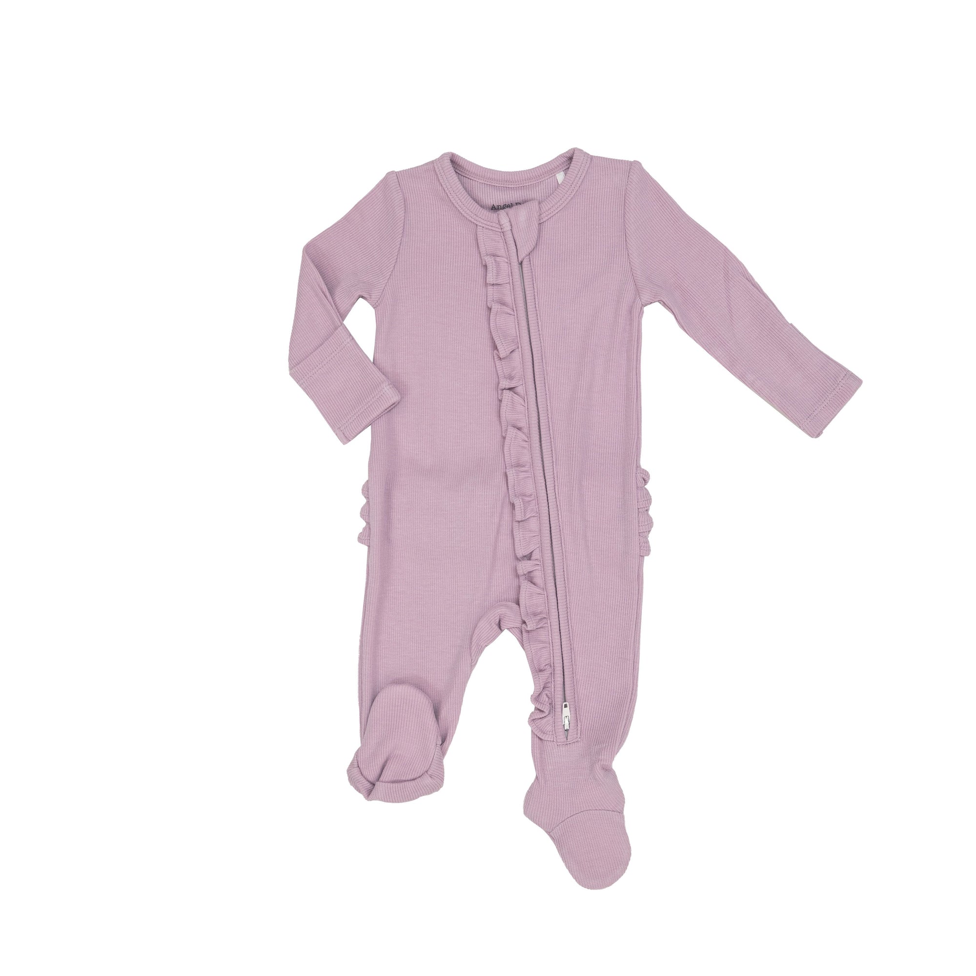 Angel Dear 2 Way Ruffle Zipper Footie / Rib Dusty Lavender