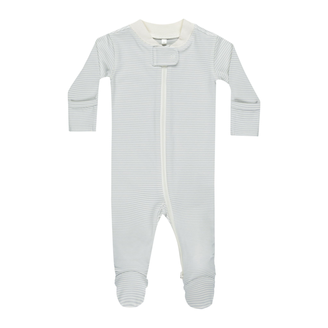 Quincy Mae Zip Sleeper Footie / Sky Micro Stripe
