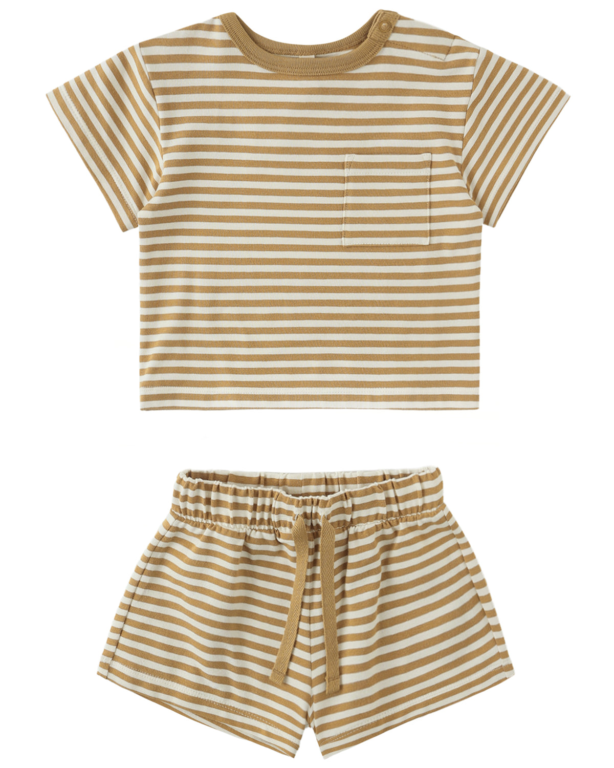 Quincy Mae Pocket Tee + Shorts Set / Honey Stripe