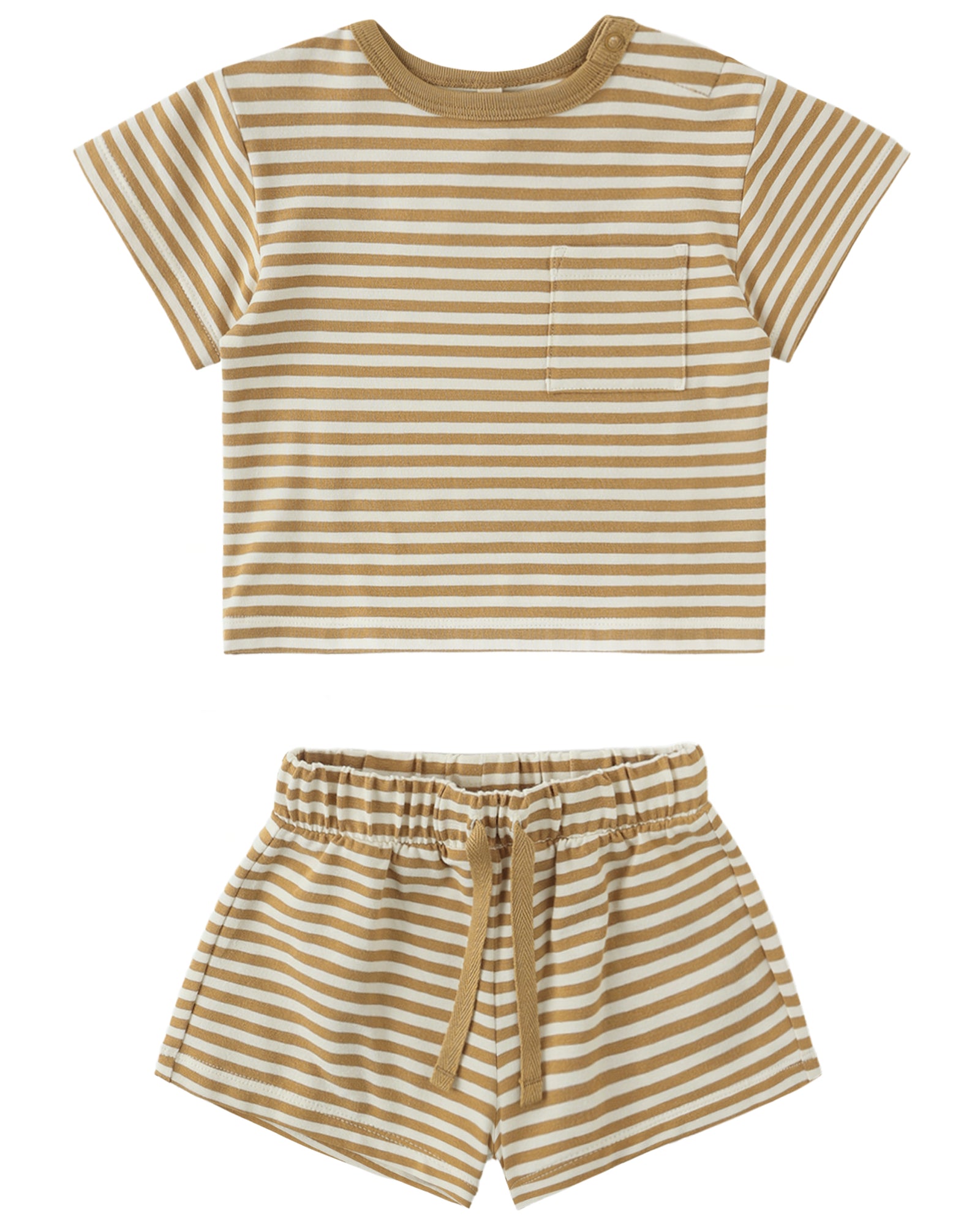 Quincy Mae Pocket Tee + Shorts Set / Honey Stripe