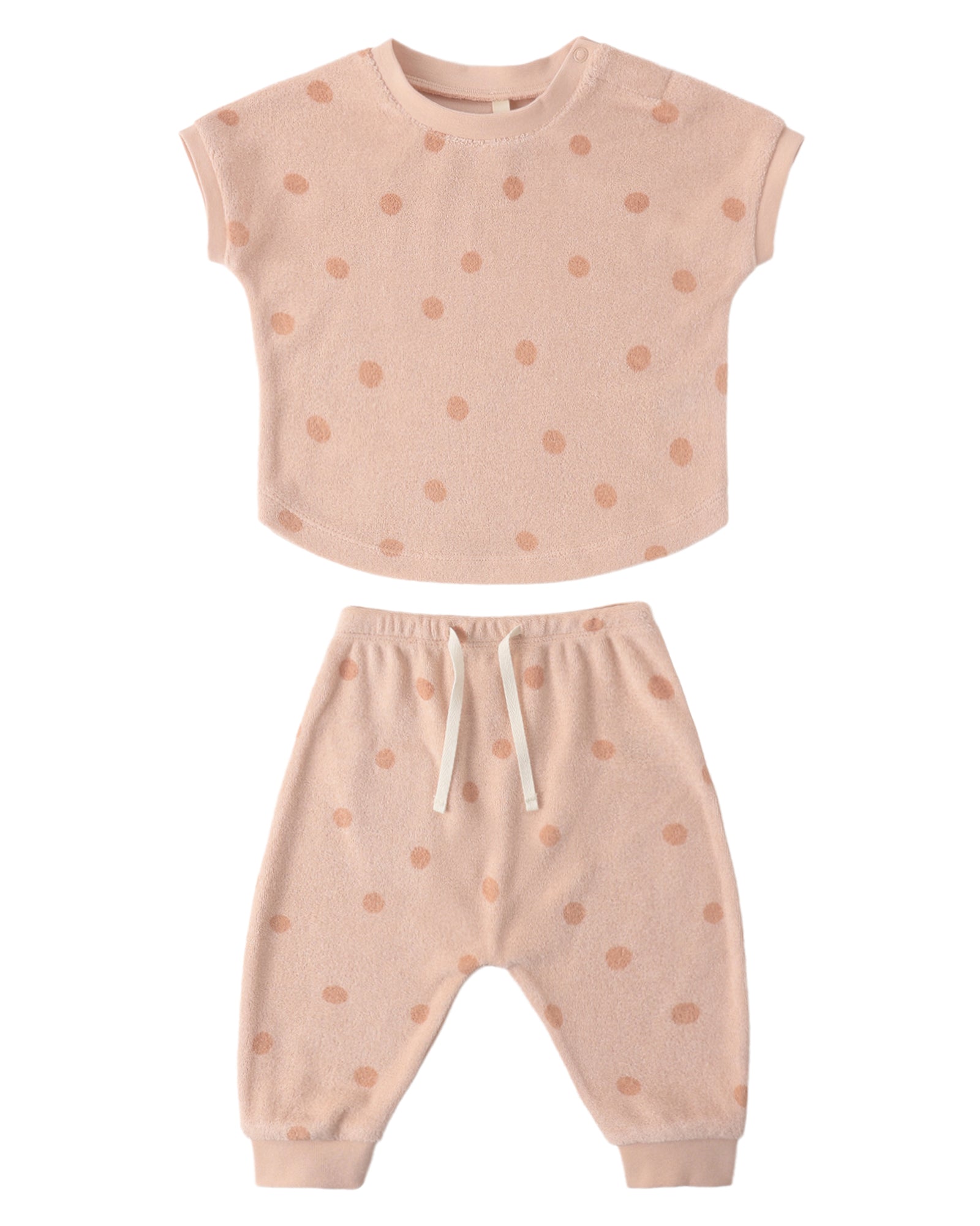 Quincy Mae Terry Tee + Pant Set / Melon Polka Dot