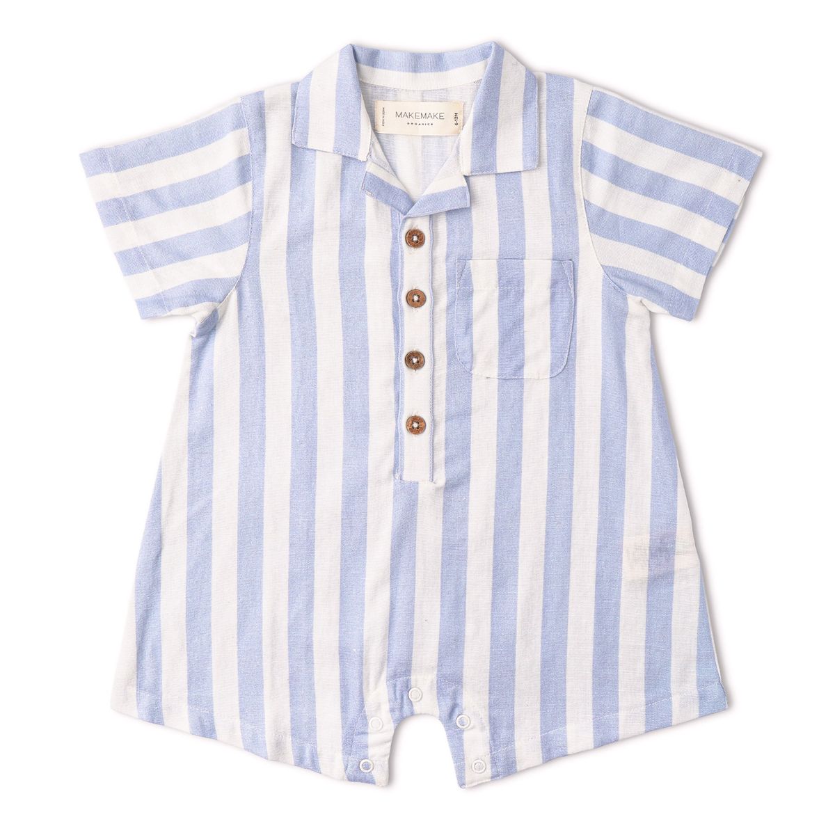 Organic Collared Romper / Blue Stripes
