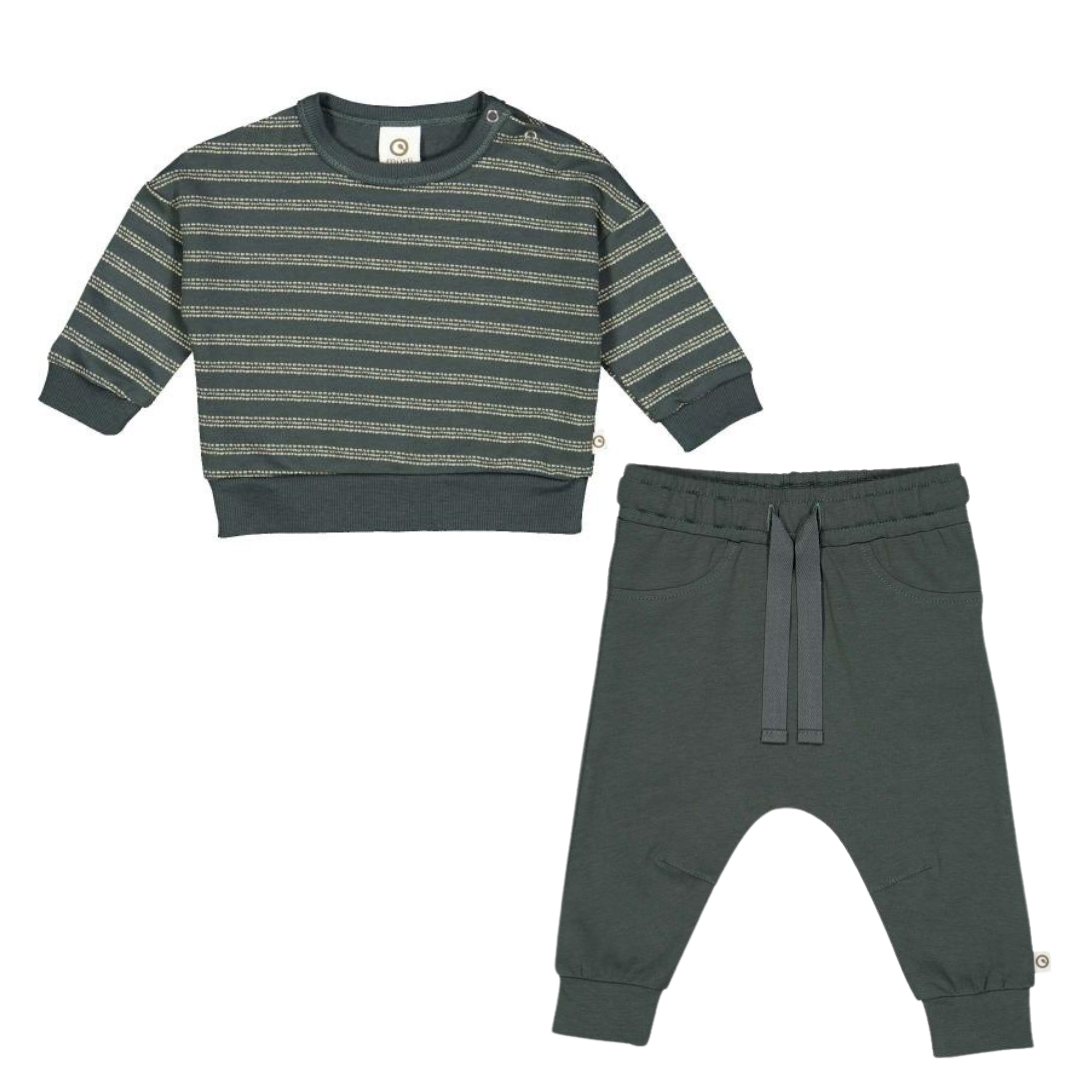 Muesli Dark Green Stripe Sweatshirt Set