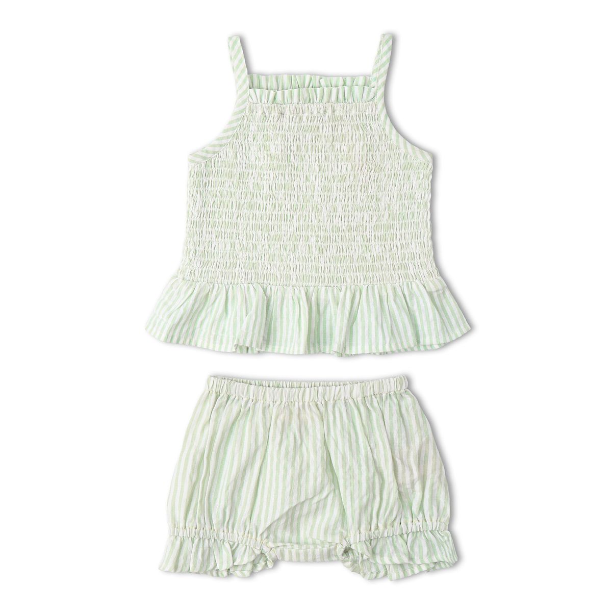 Organic Smocked Top & Bloomer Set / Basil Stripes